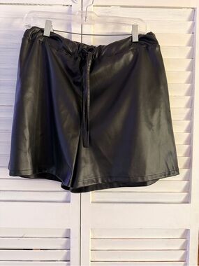 Topshop Black Faux Leather Drawstring Shorts